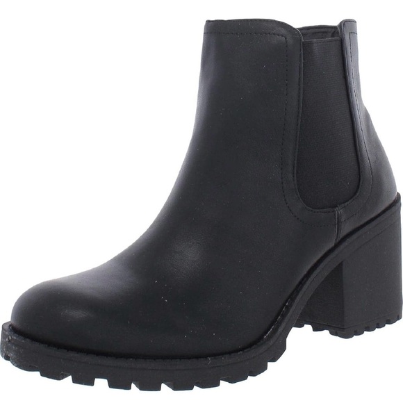 Black Chunky Heel Ankle Boots with Rugged Sole - Picture 1 of 4